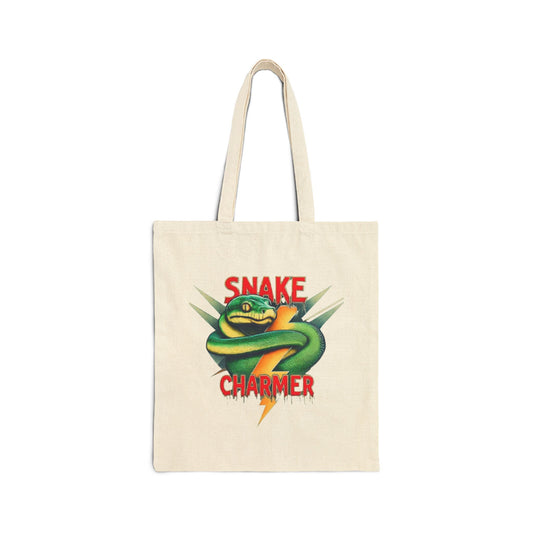Snake Charmer Cotton Canvas Tote Bag, Eco-Friendly Shopper, Unique Gift for Her, Vintage-Style Bag, Travel & Grocery Tote